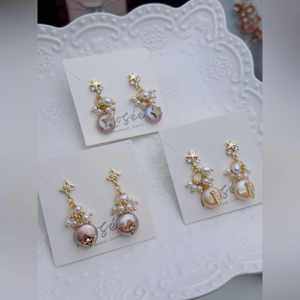 26E278 Handmade Freshwater Baroque Pearl Coin Pearl Dangling Earrings S925 Post - Picture 2 of 8